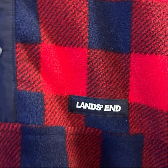 Lands' End Men's 3XL Red Buffalo Plaid Fleece Snap Neck Pullover Sweater - Picture 4 of 16